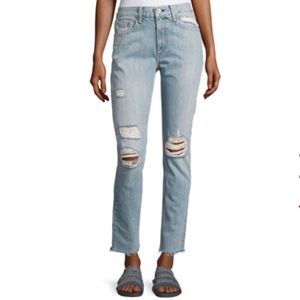 rag & bone Marilyn Distressed Straight Leg Raw Hem Crop Jeans Light Blue 31 NWT